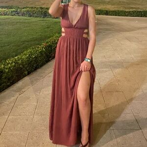 Deep V Cut Out Waist Maxi Dress